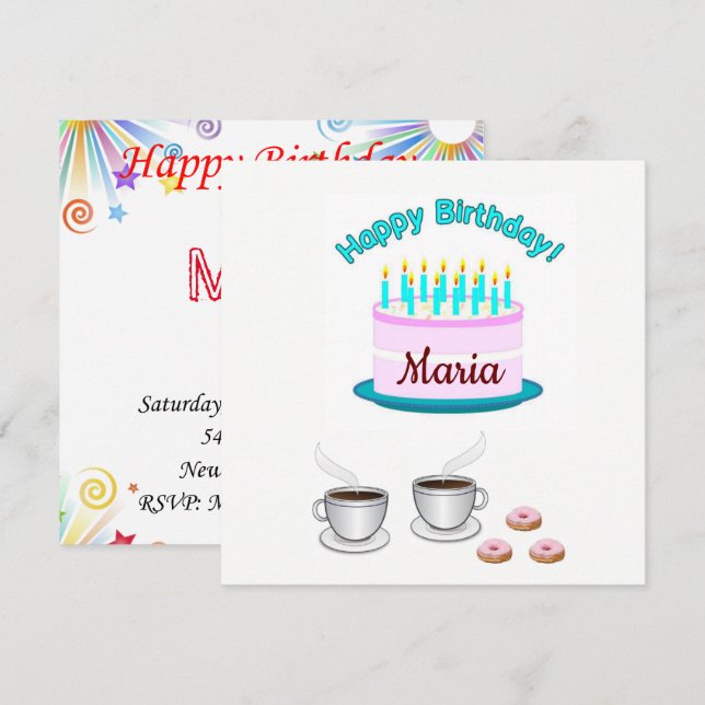 Happy Birthday Card Invitation Pink Cake (Front/Back)