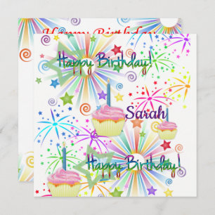 Happy Birthday Card Invitation Pink Cupcake