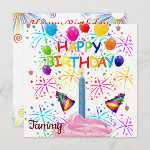 Happy Birthday Card Invitation Pink Cupcake