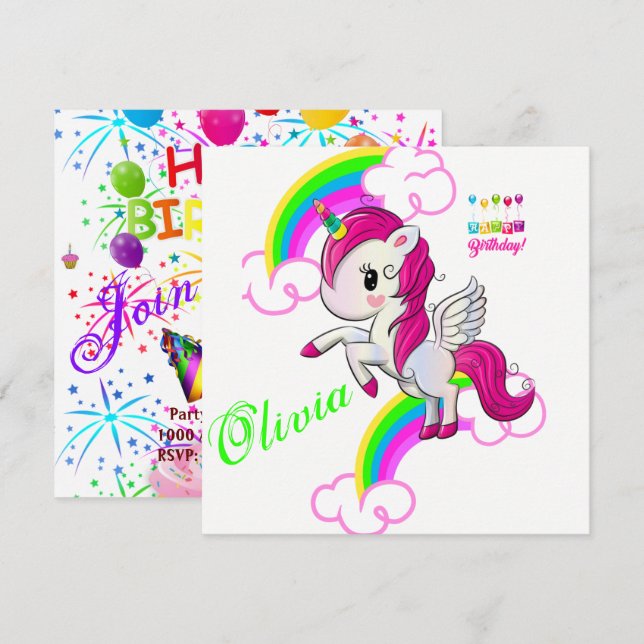 Happy Birthday Card Invitation Pony (Front/Back)