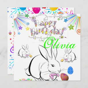 Happy Birthday Card Invitation Rabbit