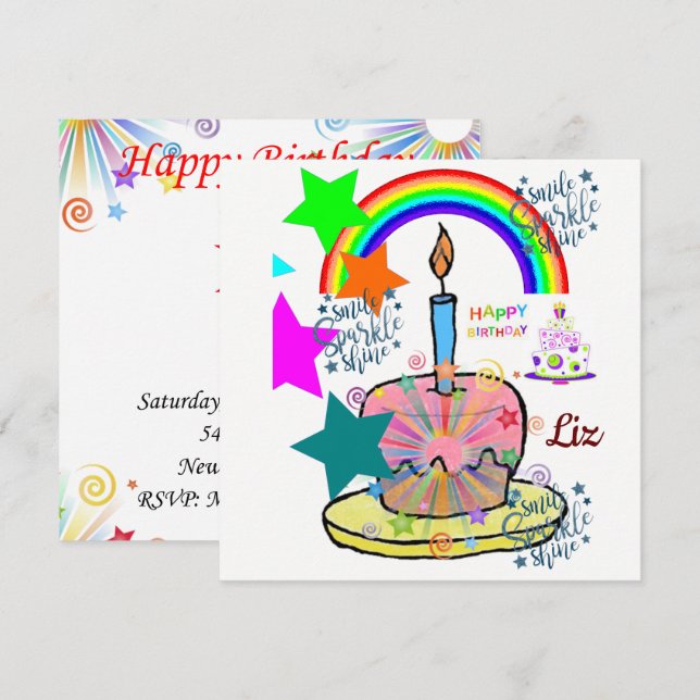 Happy Birthday Card Invitation Rainbow (Front/Back)