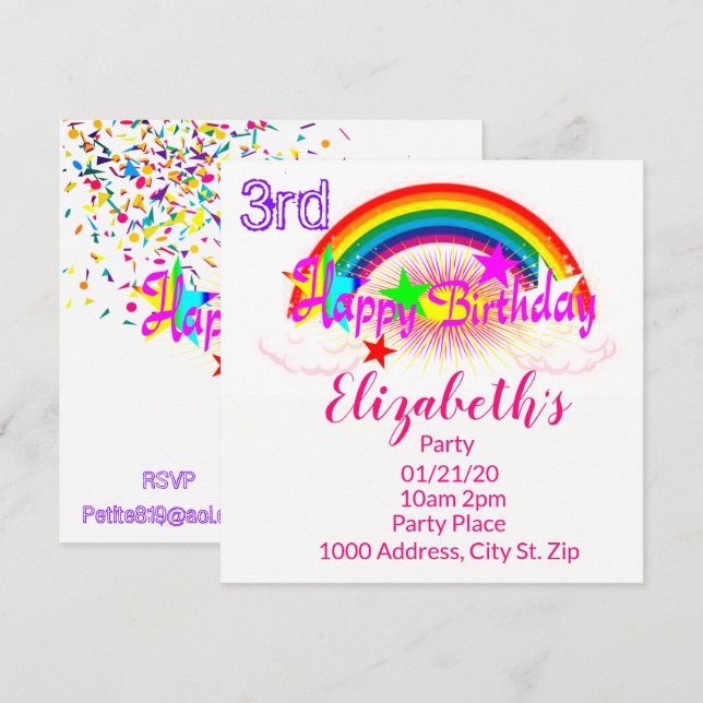 Happy Birthday Card Invitation Rainbow Confetti (Front/Back)