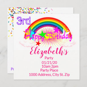 Happy Birthday Card Invitation Rainbow Confetti