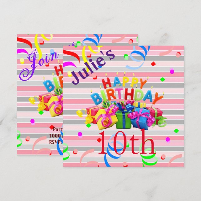 Happy Birthday Card Invitation Stripe (Front/Back)