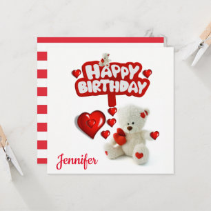Happy Birthday Card Invitation White Teddy Bear