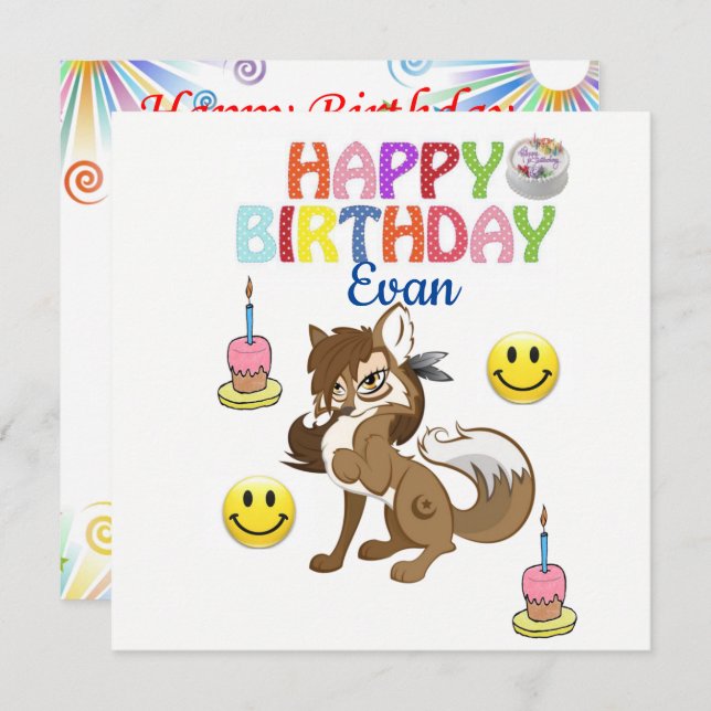 Happy Birthday Card Invitation Wolf (Front/Back)