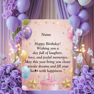 Happy Birthday Card - Joyful Wishes, Balloons & C