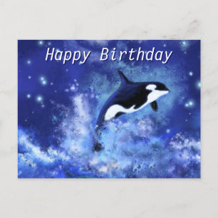 Happy Birthday Card Killer Whale on Full Moon