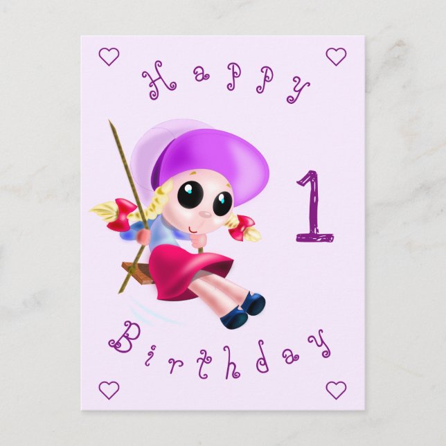 Happy Birthday Card Little Girl Swinging Your Year (Front)
