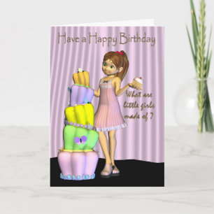 Happy Birthday Card little girl with a big cake an