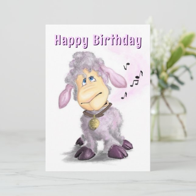 Happy Birthday Card Little Lamb with Bell (Standing Front)