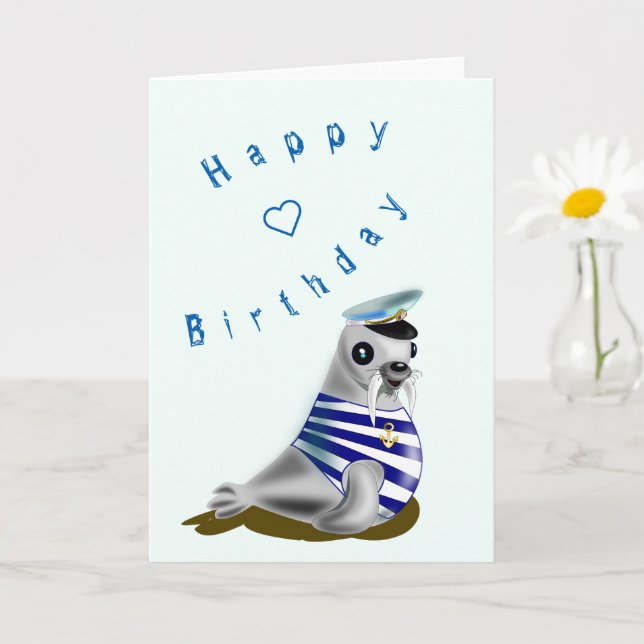 Happy Birthday Card Little Seal Sailor (Small Plant)