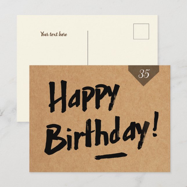 Happy Birthday card - Men - rustic kraft paper (Front/Back)
