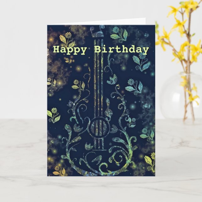 Happy Birthday Card Musical Flowers Guita (Yellow Flower)