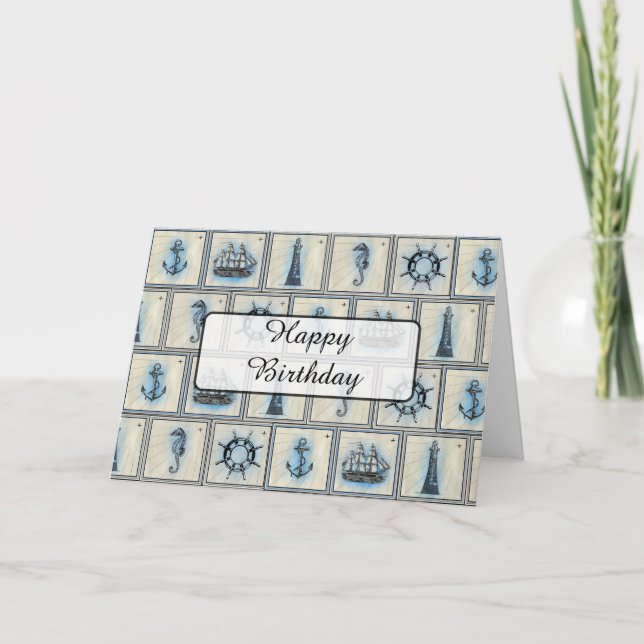 Happy Birthday Card Nautical Themed (Front)