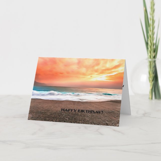 Happy Birthday Card Over Ocean & Island Card (Front)