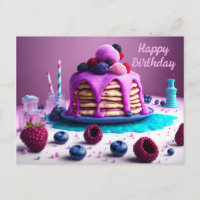 Happy Birthday Card, Pancakes with berries,