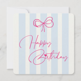 Happy Birthday Card Pink Bow Stripes