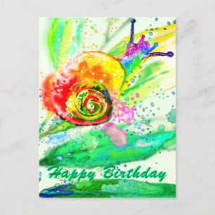 Happy Birthday Card Rainbow Snail Painting