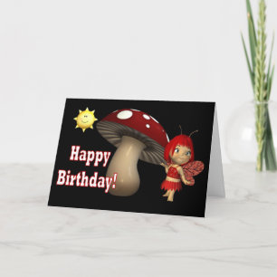 Happy Birthday Card Red Fairy mushroom with sun