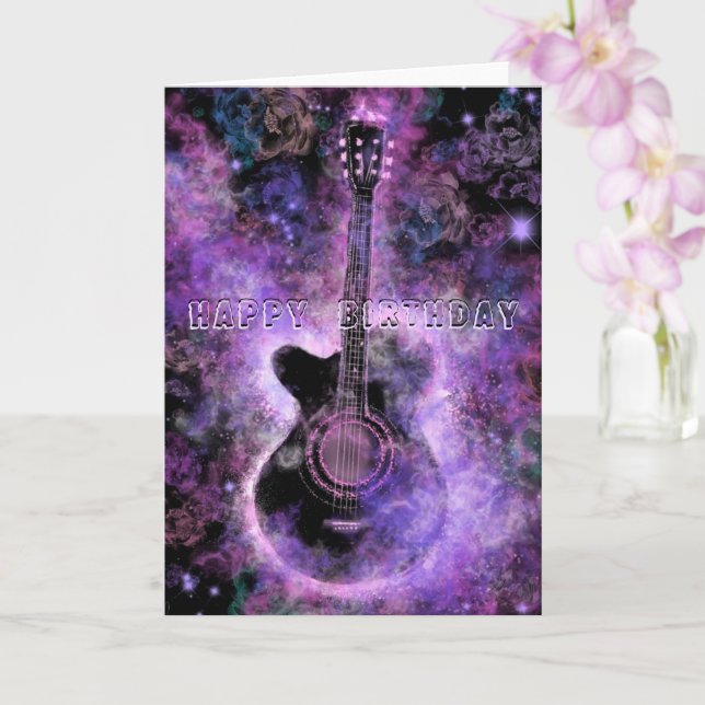 Happy Birthday Card Romantic Guitar Music (Orchid)
