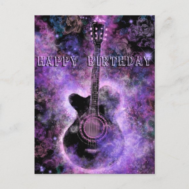 Happy Birthday Card Romantic Guitar Music (Front)