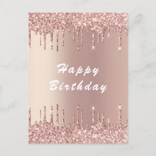 Happy Birthday Card Rose Gold Blush Glitter Drips