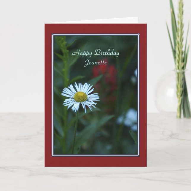 Happy Birthday Card, Single White Daisy Wildflower Card (Front)