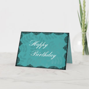 Happy Birthday Card - Teal Vintage Lace