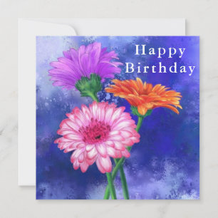 Happy Birthday Card Three Colour Gerberas