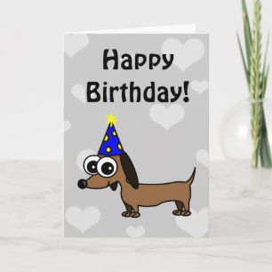 Happy Birthday Card w/ Cartoon Dachshund