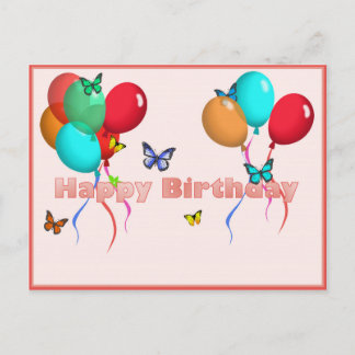 Happy Birthday card with balloons and butterflies