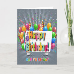 Happy Birthday Card with Balloons and Confetti.