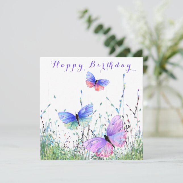 Happy Birthday Card with Colourful Butterflies (Standing Front)