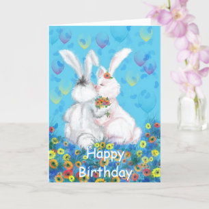 Happy Birthday Card with Cute Couple Bunny