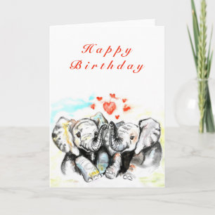 Happy Birthday Card With Elephant Couple