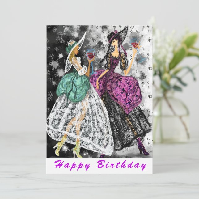 Happy Birthday Card with Fashion Ladies (Standing Front)
