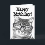 Happy Birthday card with funny cat design<br><div class="desc">Happy Birthday card with funny cat design. Nerdy cat wearing glasses. Cute idea for cat lover,  person,  owner. Black and white image.</div>