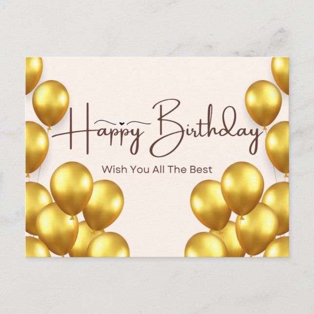Happy Birthday Card with Gold Balloons (Front)