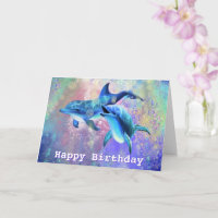 Happy Birthday Card with Happy Dolphin Couple