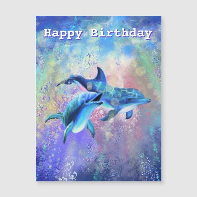 Happy Birthday Card with Happy Dolphin Couple (Front)
