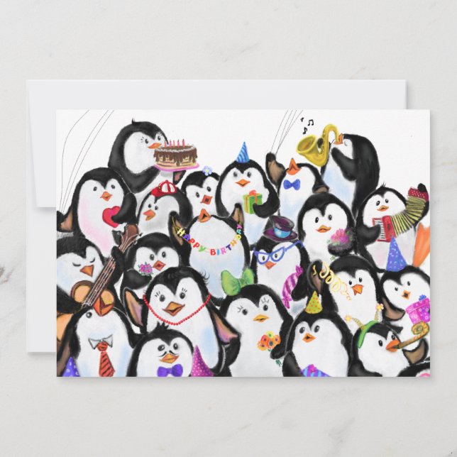 Happy Birthday Card with Happy Penguins Party  (Back)