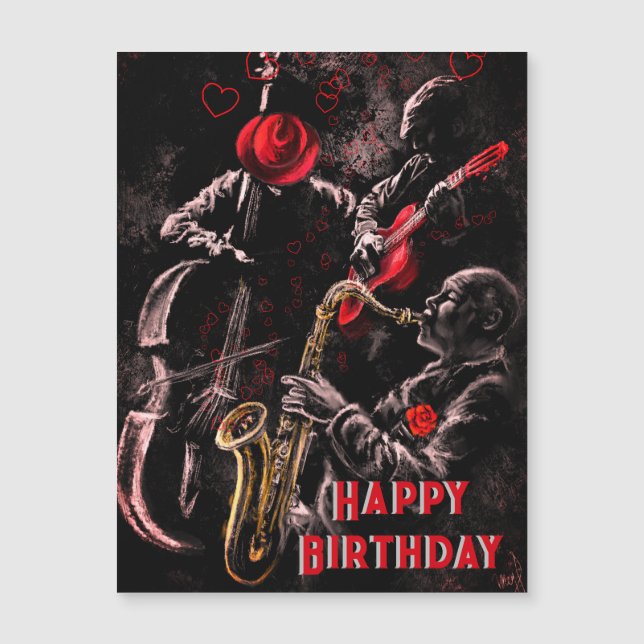 Happy Birthday Card with Jazz Music Band (Front)