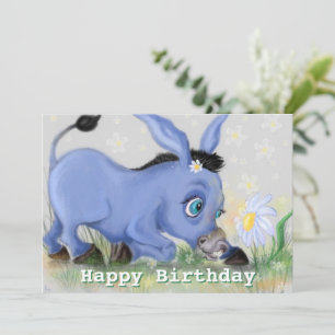 Happy Birthday Card with Little Donkey and Daisy