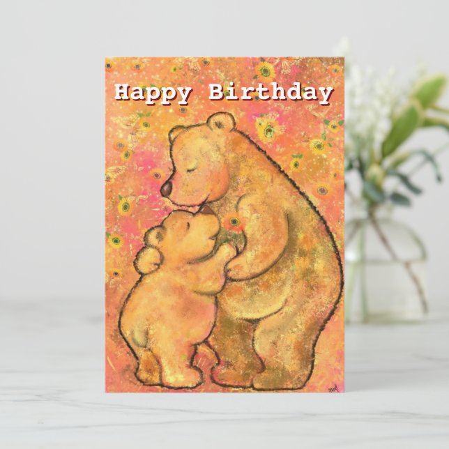 Happy Birthday Card with Mum and Baby Bear Love (Standing Front)