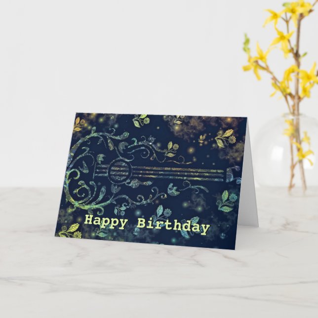 Happy Birthday Card with Musical Guitar Flowers (Yellow Flower)