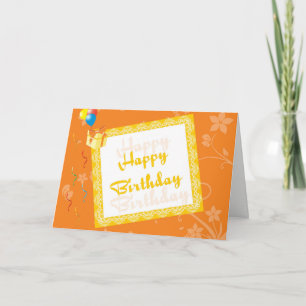 Happy Birthday Card With Orange Floral Background