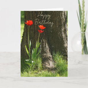 Happy Birthday card with red tulips
