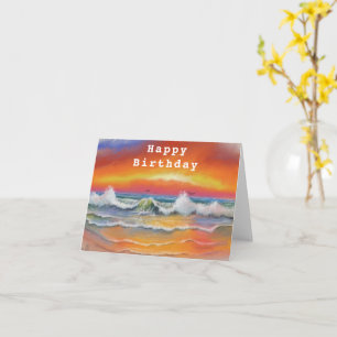 Happy Birthday Card with Sea Sunset - Painting